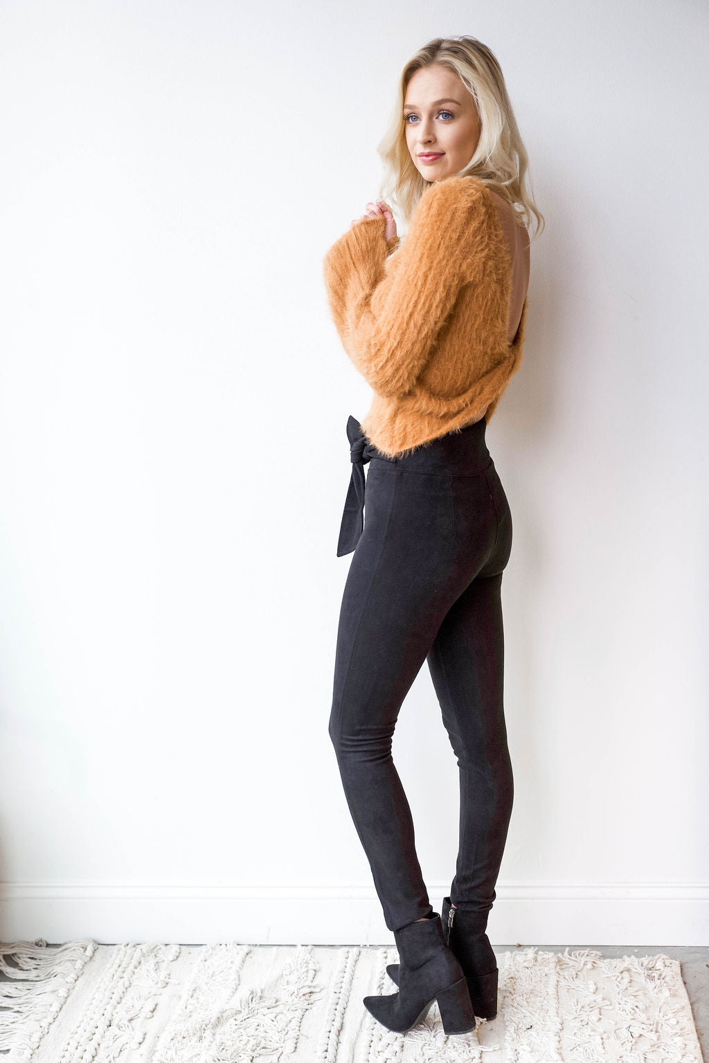 mode, fuzzy twist back sweater