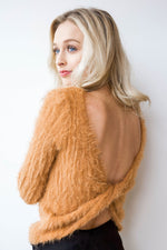 mode, fuzzy twist back sweater