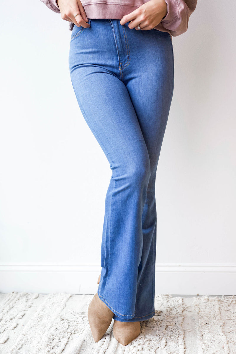 mode, flower power high waist flares