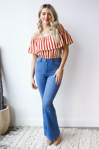 mode, flower power high waist flares
