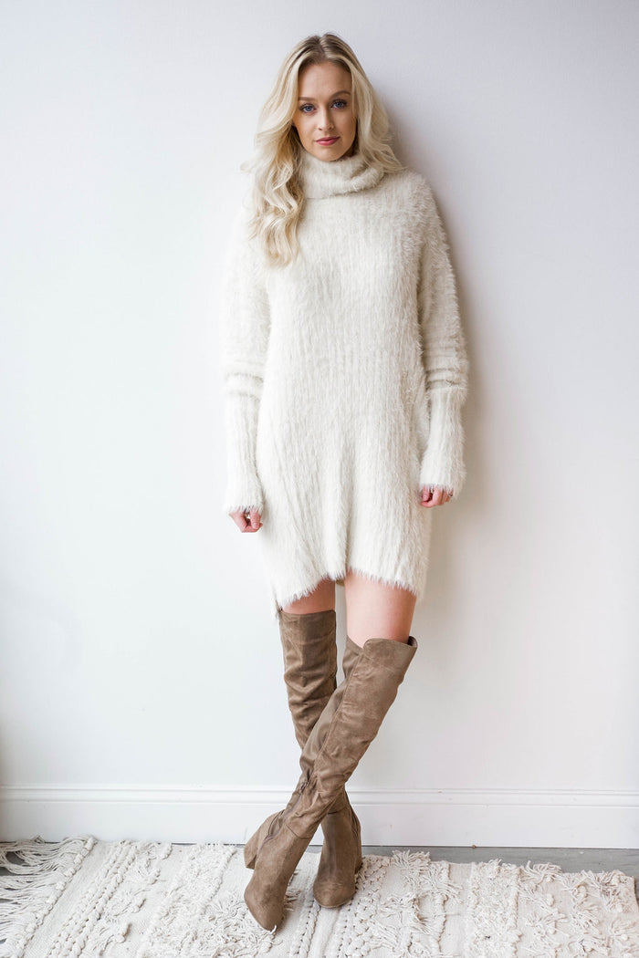 mode, snow fall sweater dress