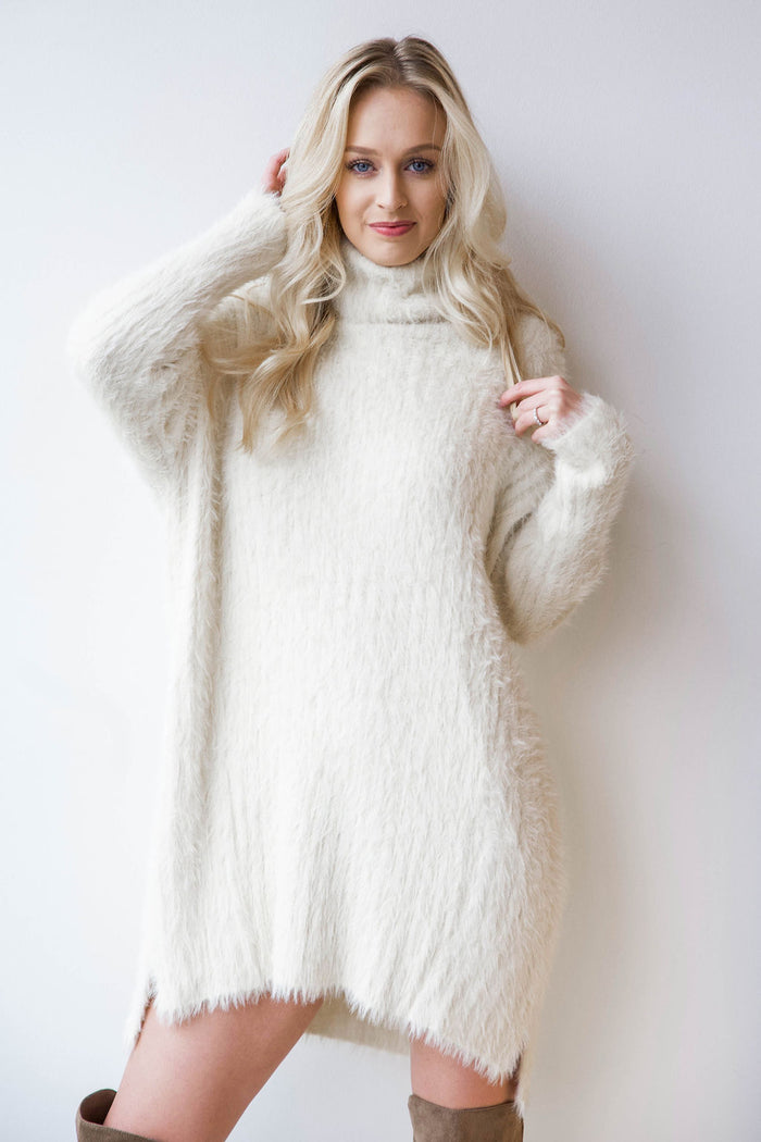 mode, snow fall sweater dress