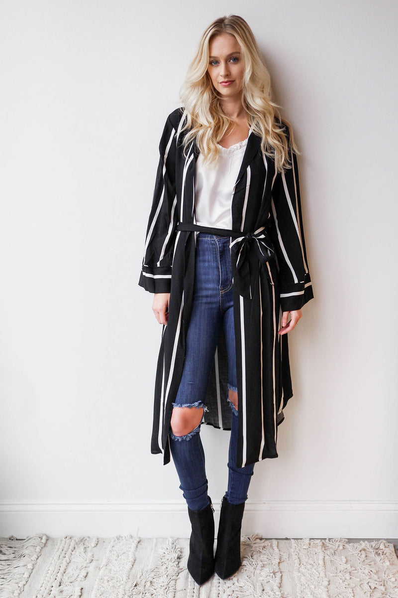 mode, stripe duster jacket