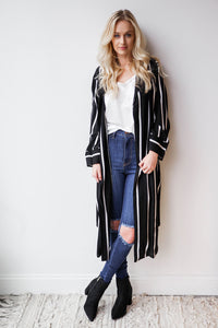 mode, stripe duster jacket