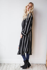 mode, stripe duster jacket