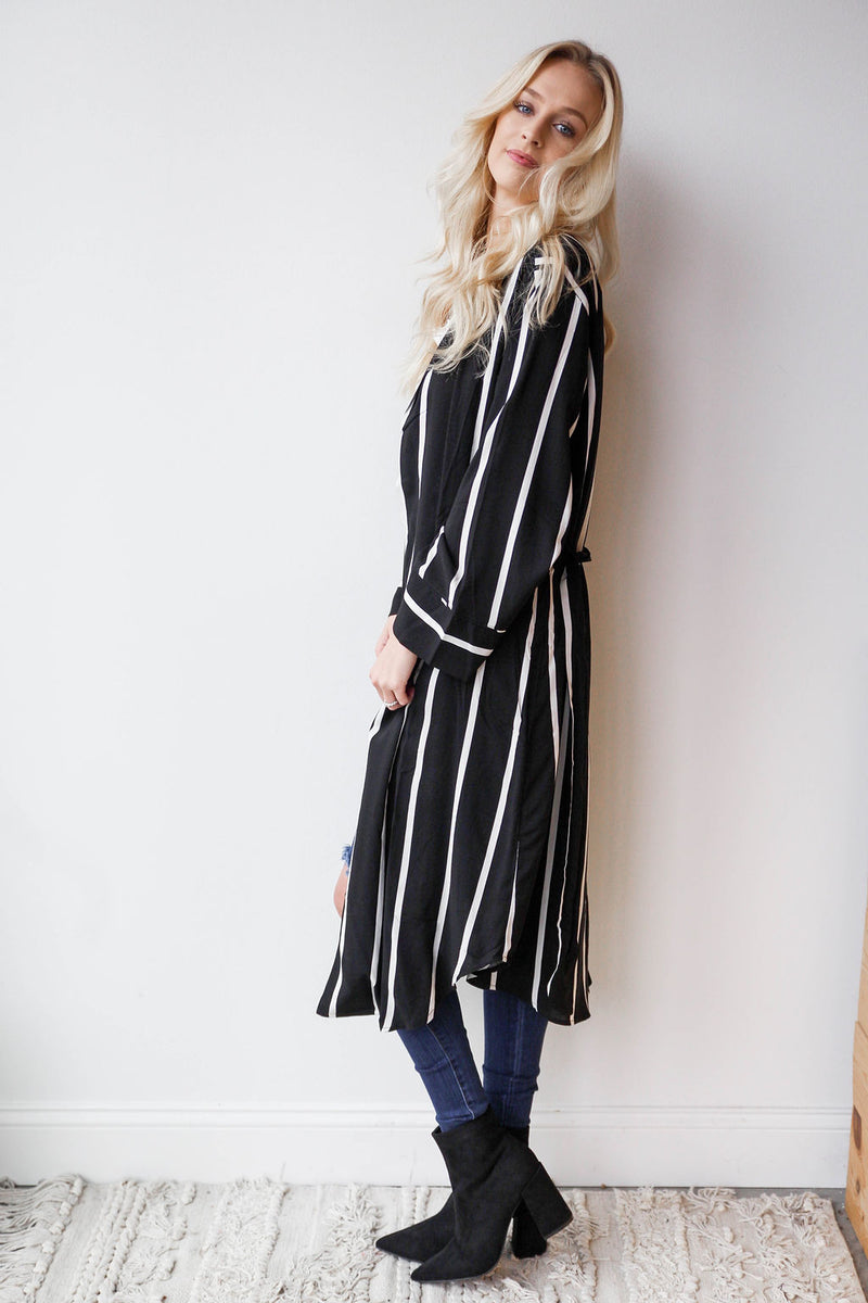 mode, stripe duster jacket