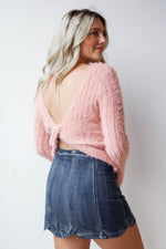 mode, fuzzy twist back sweater