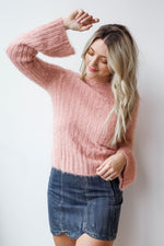 mode, fuzzy twist back sweater
