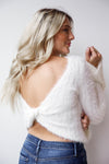 mode, fuzzy twist back sweater
