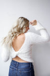 mode, fuzzy twist back sweater