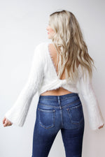 mode, fuzzy twist back sweater