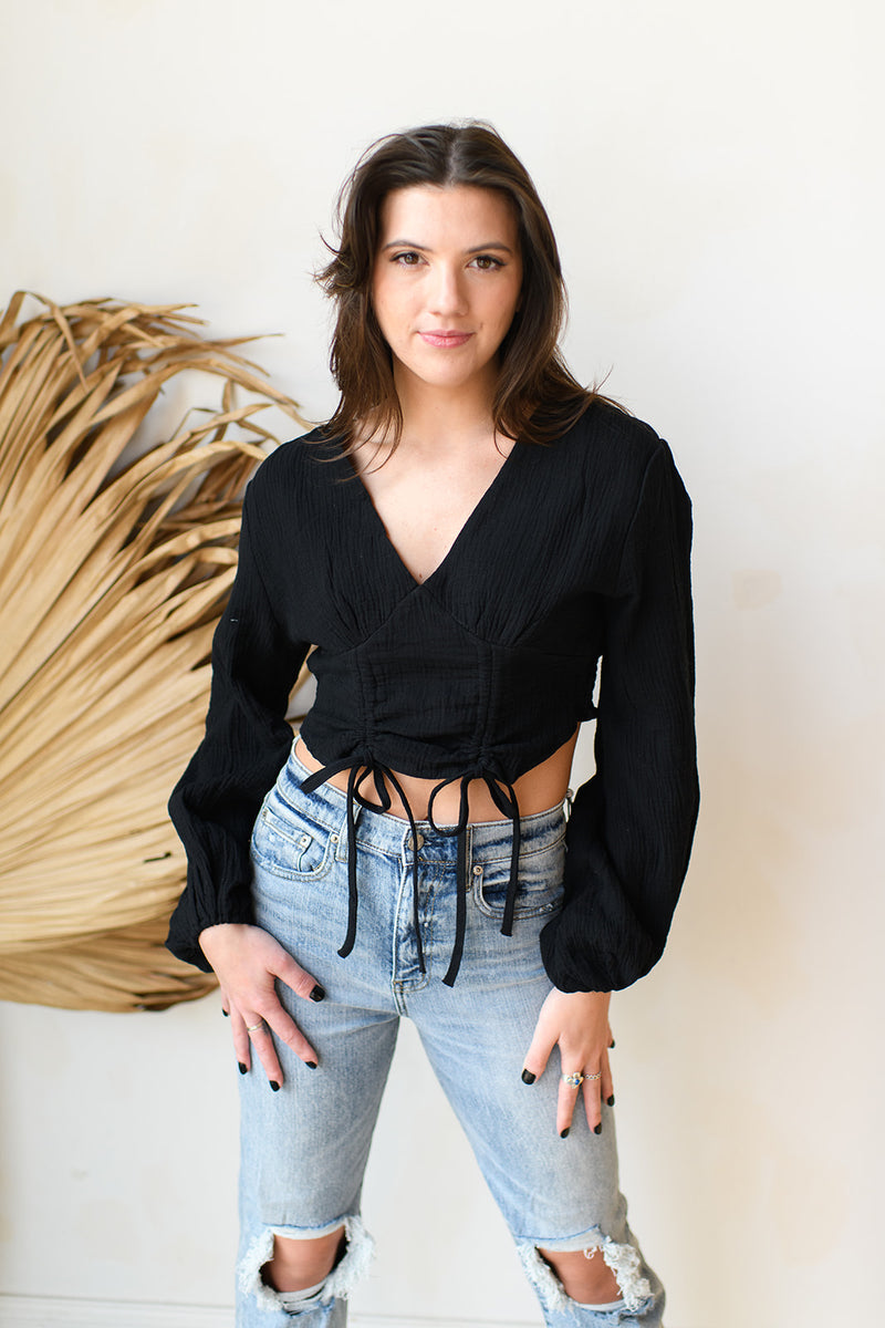 mode, v neck lantern sleeve blouse