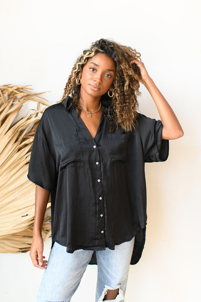 mode, satin boxy tunic top