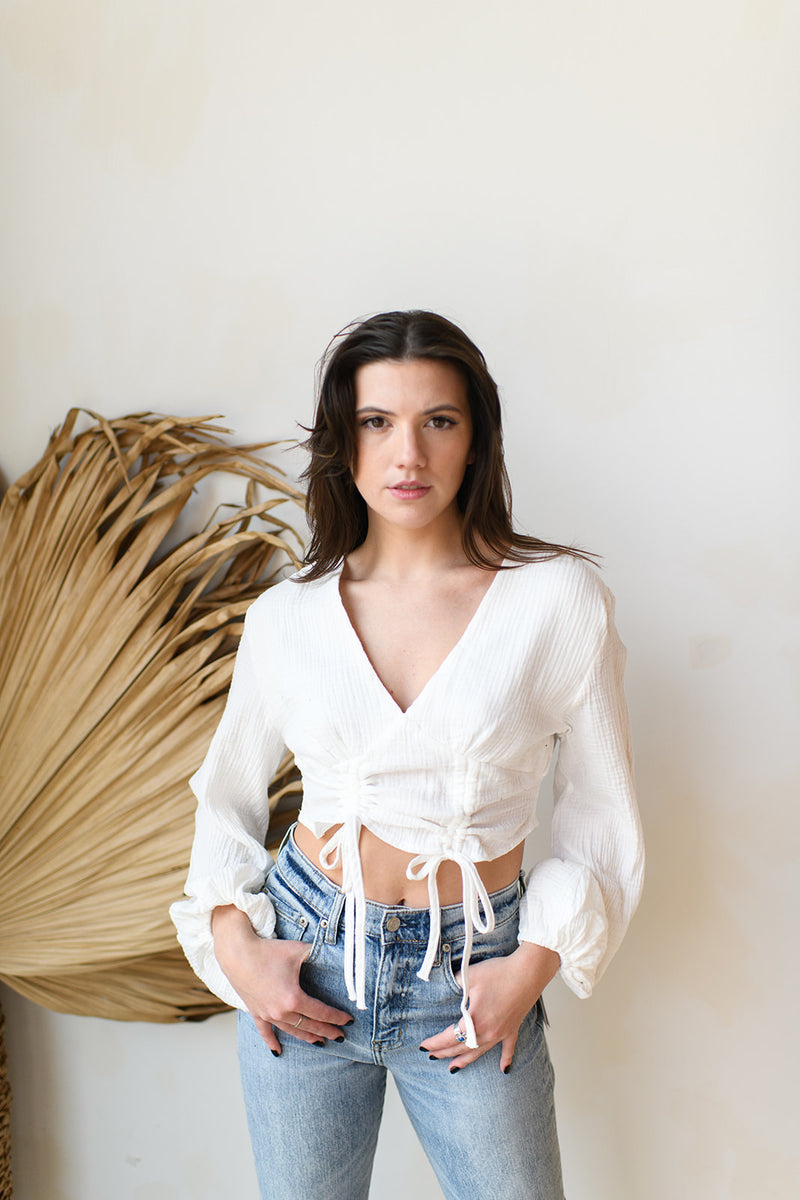 mode, v neck lantern sleeve blouse