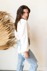 mode, v neck lantern sleeve blouse