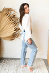 mode, v neck lantern sleeve blouse