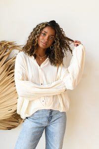mode, oversized collar button top