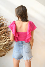 mode, ruffle sleeve crop top