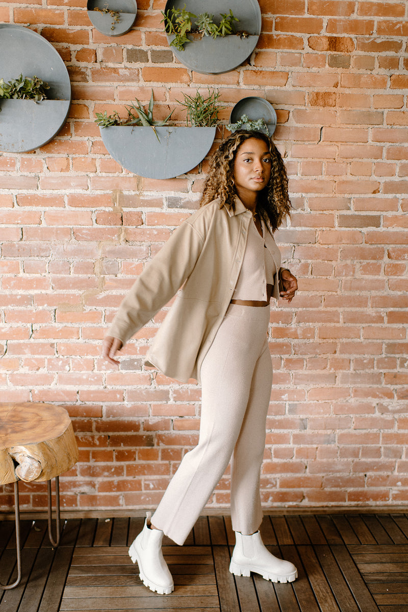 mode, vegan leather shacket