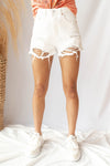 high waist destroyed jean shorts