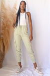 mode, satin cargo joggers