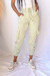 mode, satin cargo joggers