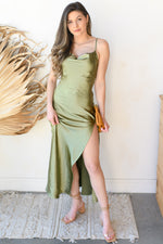 mode, honeymoon with me cowel neck dress