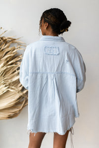 mode, delighted distressed shacket