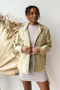 mode, delighted distressed shacket