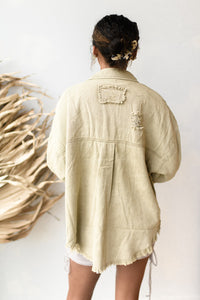 mode, delighted distressed shacket