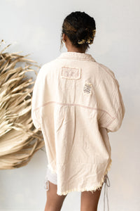 mode, delighted distressed shacket