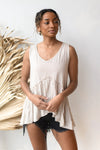 mode, v neck hi/low sleeveless top
