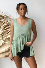 mode, v neck hi/low sleeveless top
