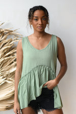 mode, v neck hi/low sleeveless top