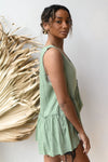 mode, v neck hi/low sleeveless top