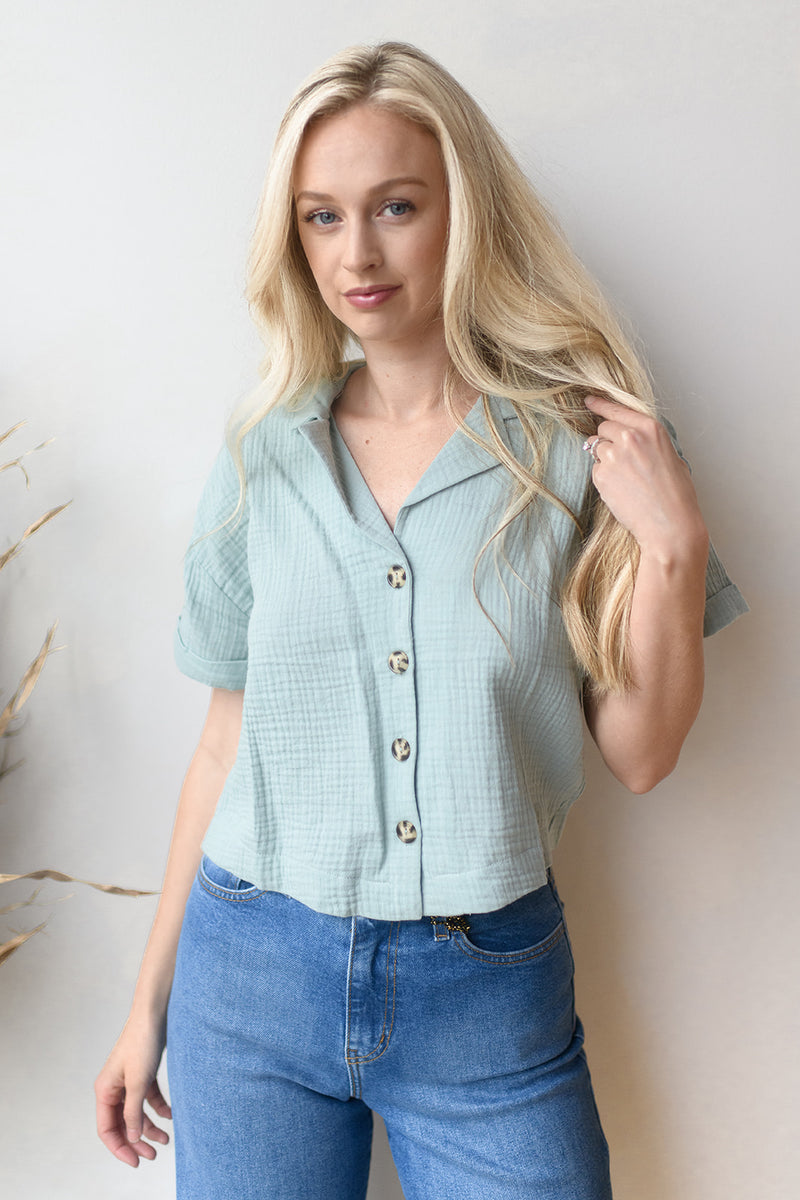 mode, easy saturday collared top