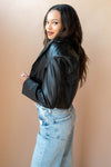 mode, cropped vegan leather blazer