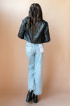 mode, cropped vegan leather blazer