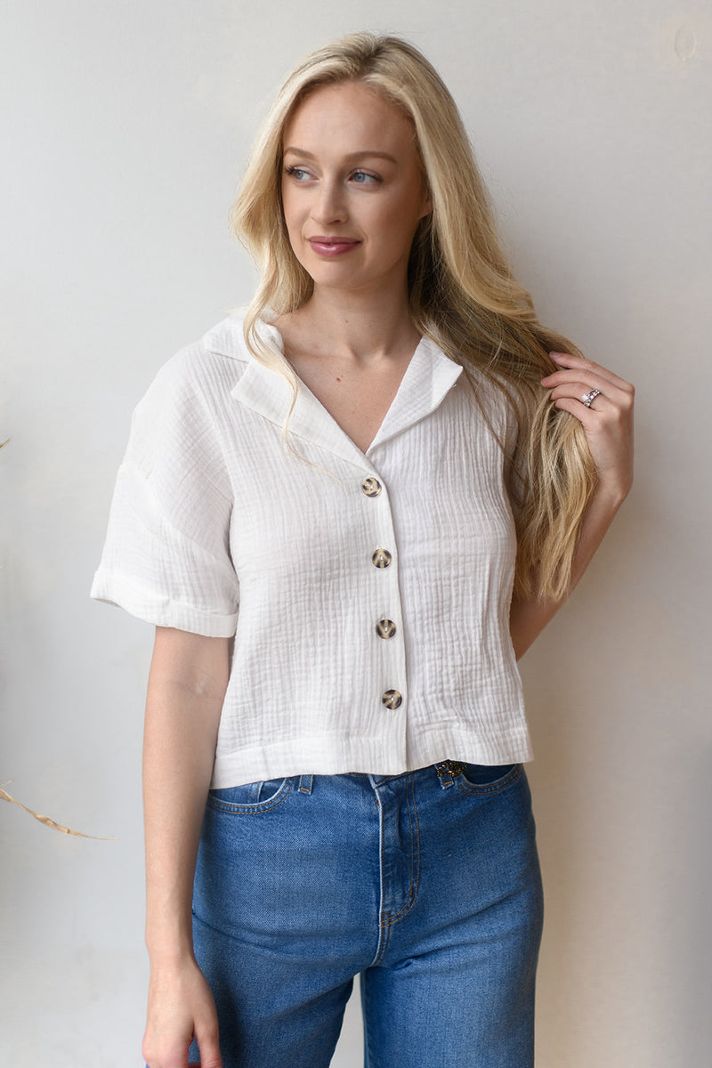 mode, easy saturday collared top