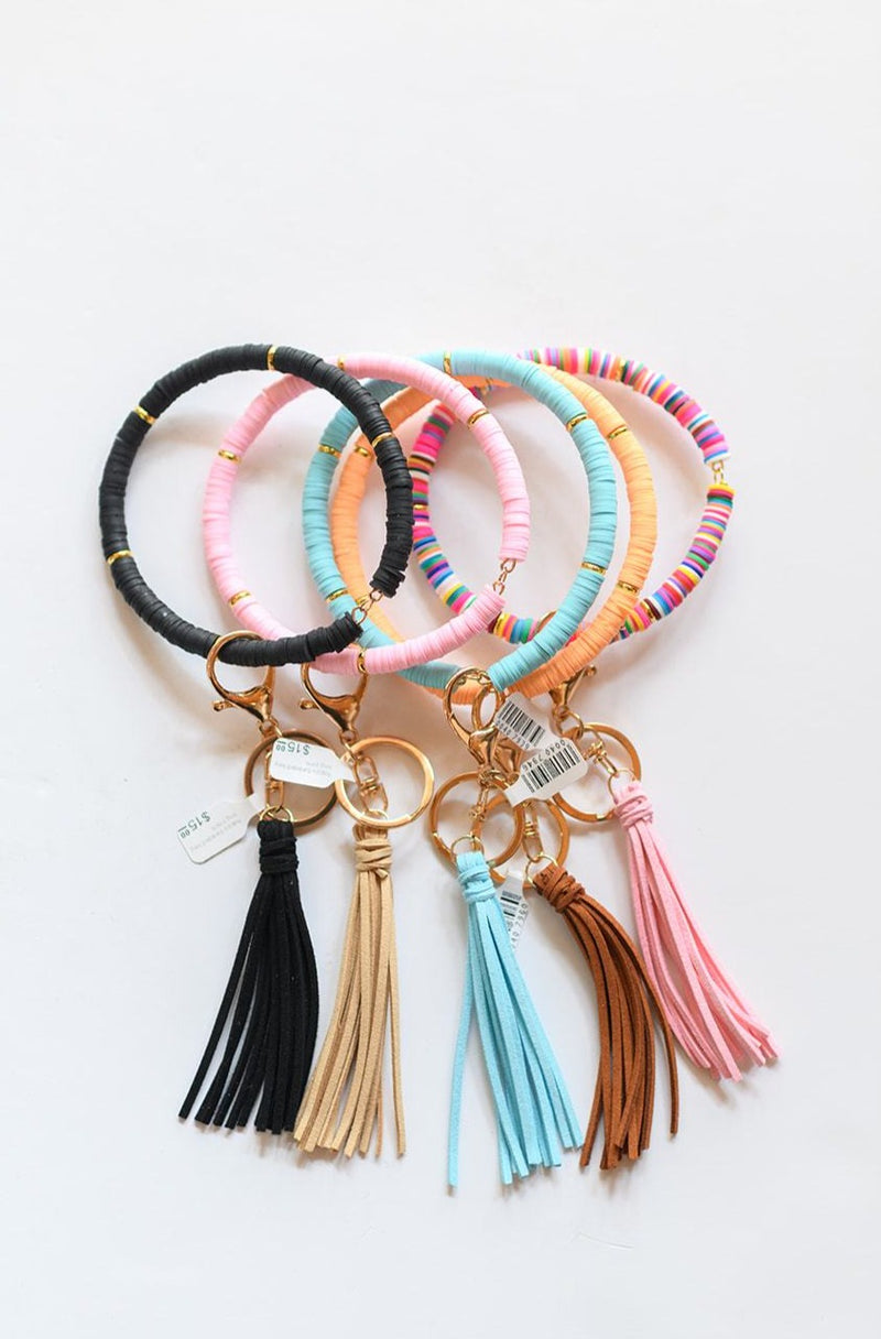 mode, happy beaded key ring