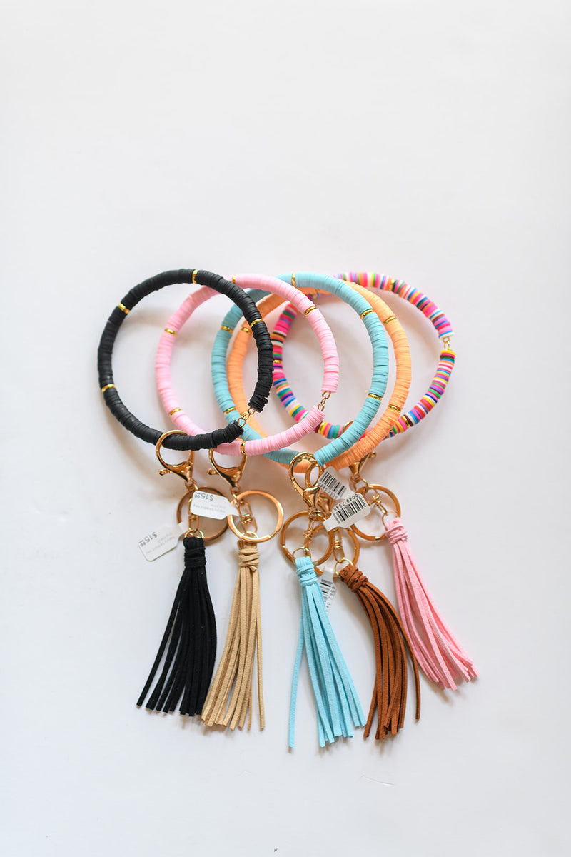 mode, happy beaded key ring