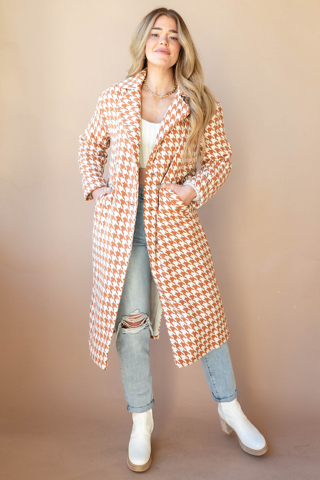 mode, elegant houndstooth coat