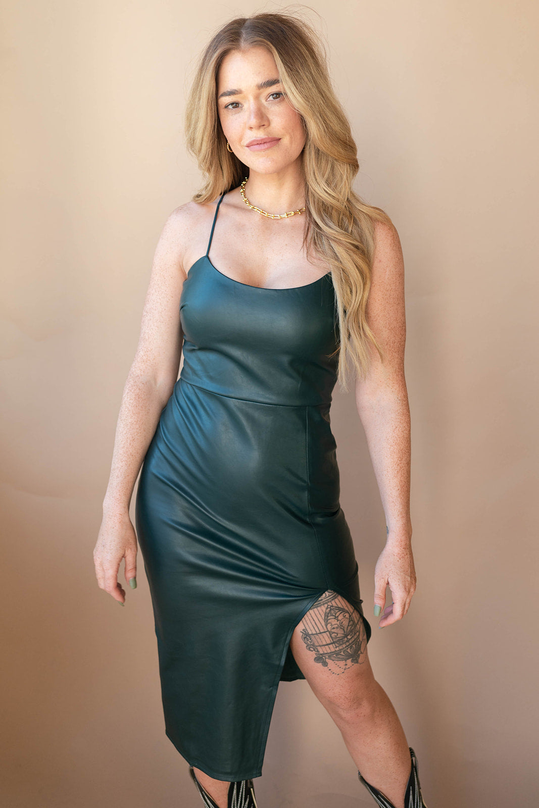 mode, connor faux leather midi dress