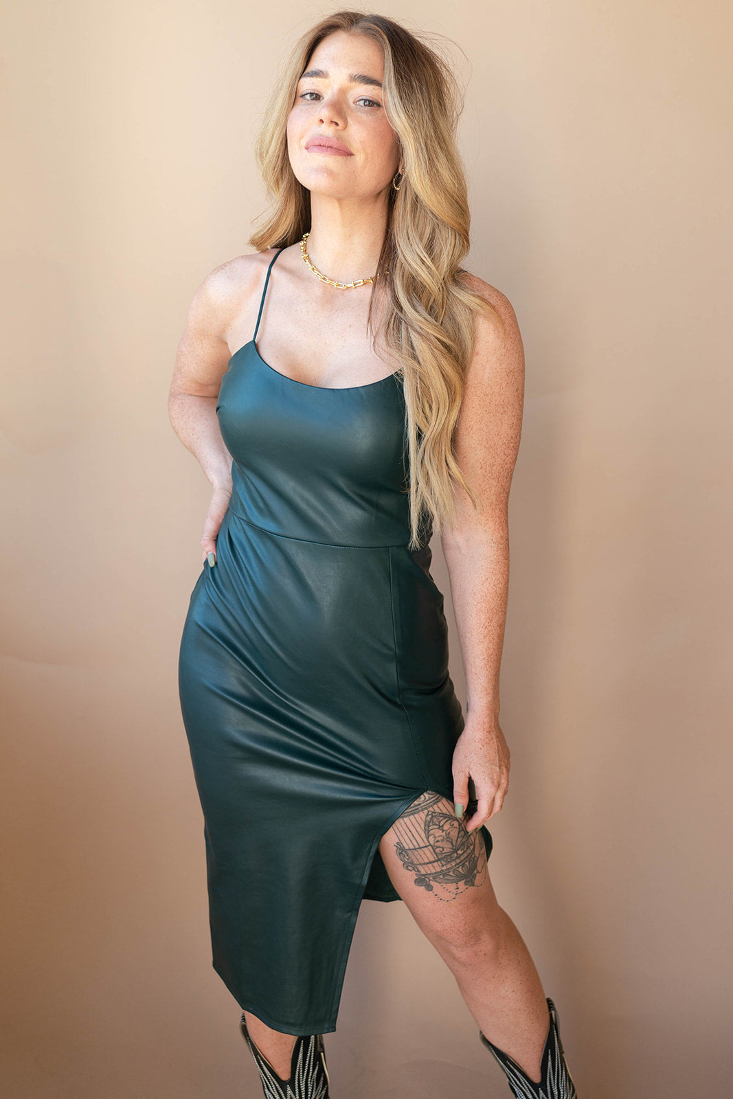 mode, connor faux leather midi dress
