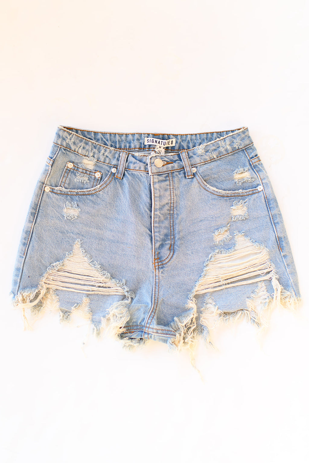 mode, main squeeze distressed shorts