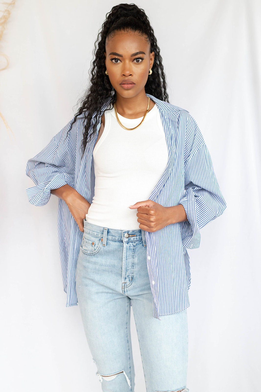 mode, none ya business button up shirt