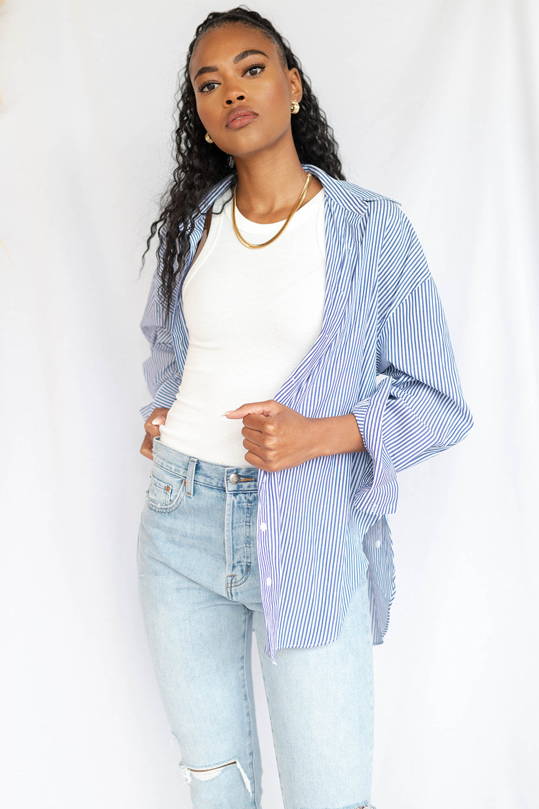 mode, none ya business button up shirt