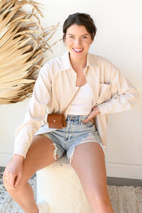 mode, corduroy story button up top