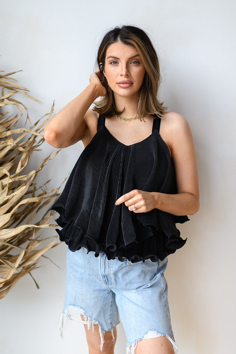 mode, date night frills crop top