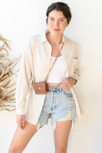 mode, corduroy story button up top
